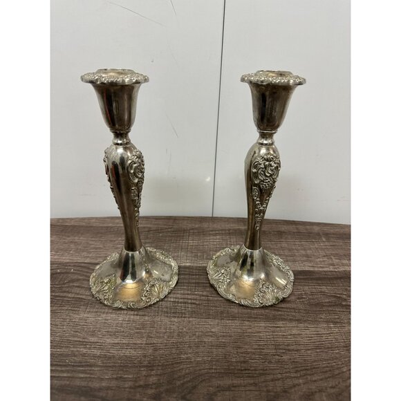 vintage Godinger Ornate Silver-Plated Candle Holders Pair - Picture 4 of 11